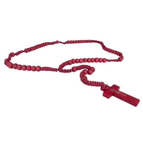 Catholic natural Wooden Prayer Beads Red Rosary with Crucifix from Jerusalem 20"