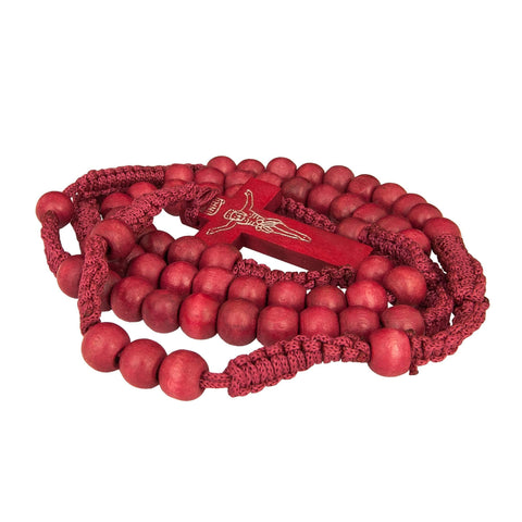 Catholic natural Wooden Prayer Beads Red Rosary with Crucifix from Jerusalem 20"