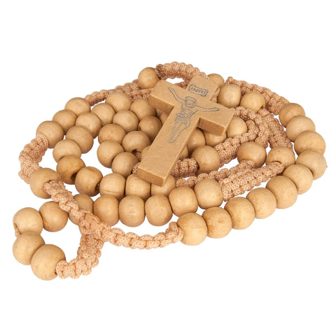 Catholic natural Wooden Prayer Beads Light beige Rosary with Crucifix from Jerusalem 20"