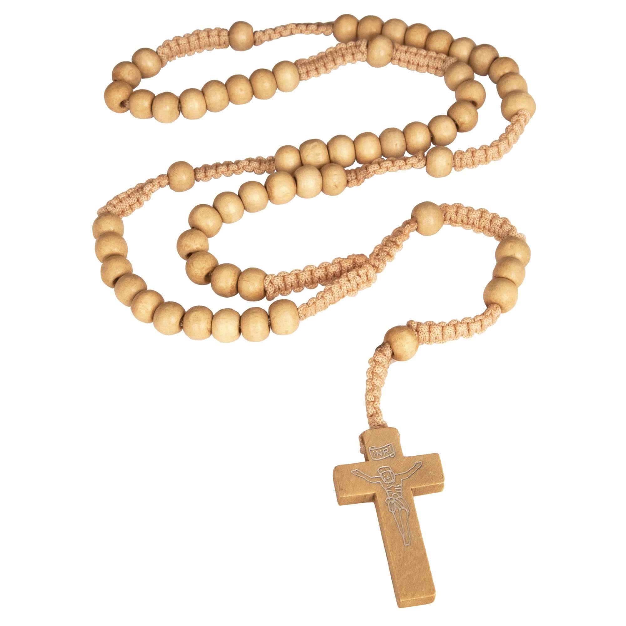 Catholic natural Wooden Prayer Beads Light beige Rosary with Crucifix from Jerusalem 20"