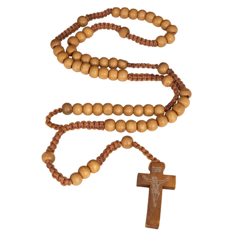 Catholic natural Wooden Prayer Beads Beige Rosary with Crucifix from Jerusalem 20"