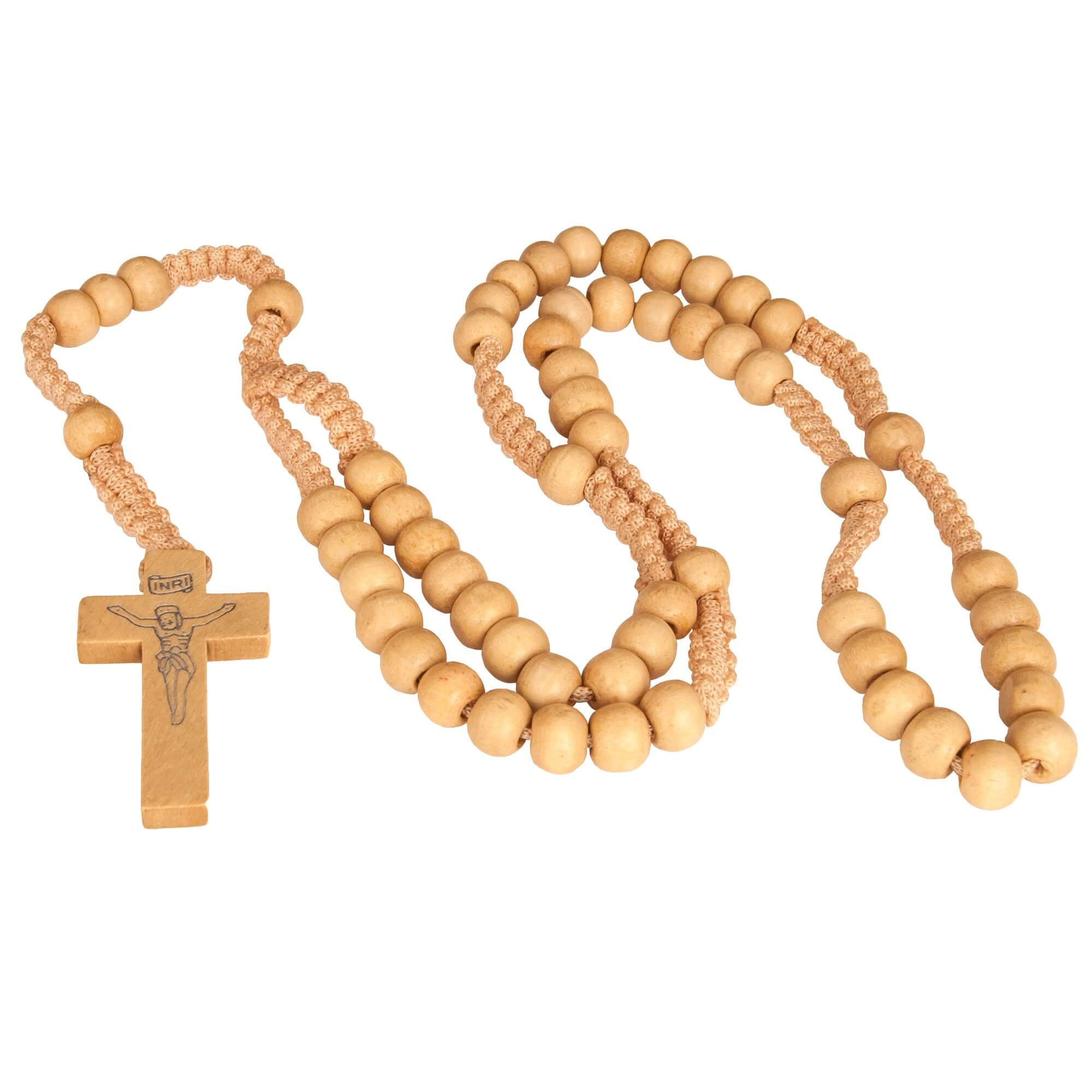 Catholic natural Wooden Prayer Beads Light beige Rosary with Crucifix from Jerusalem 20"