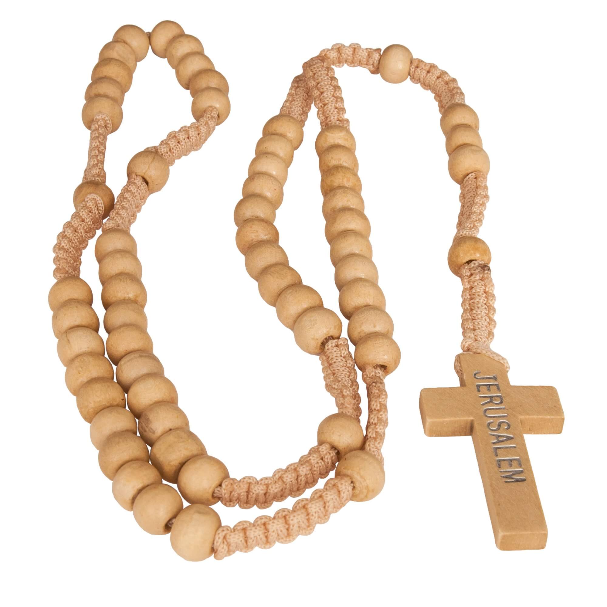 Catholic natural Wooden Prayer Beads Light beige Rosary with Crucifix from Jerusalem 20"