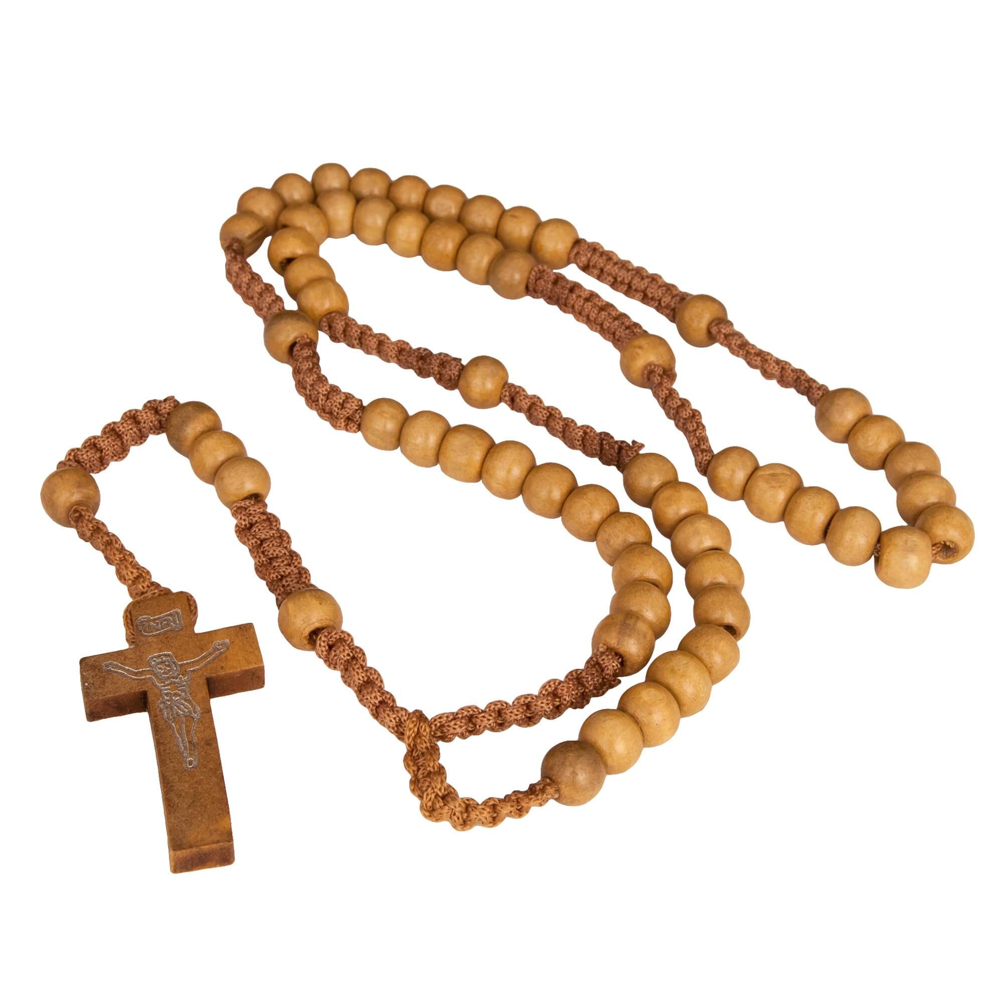 Catholic natural Wooden Prayer Beads Beige Rosary with Crucifix from Jerusalem 20"