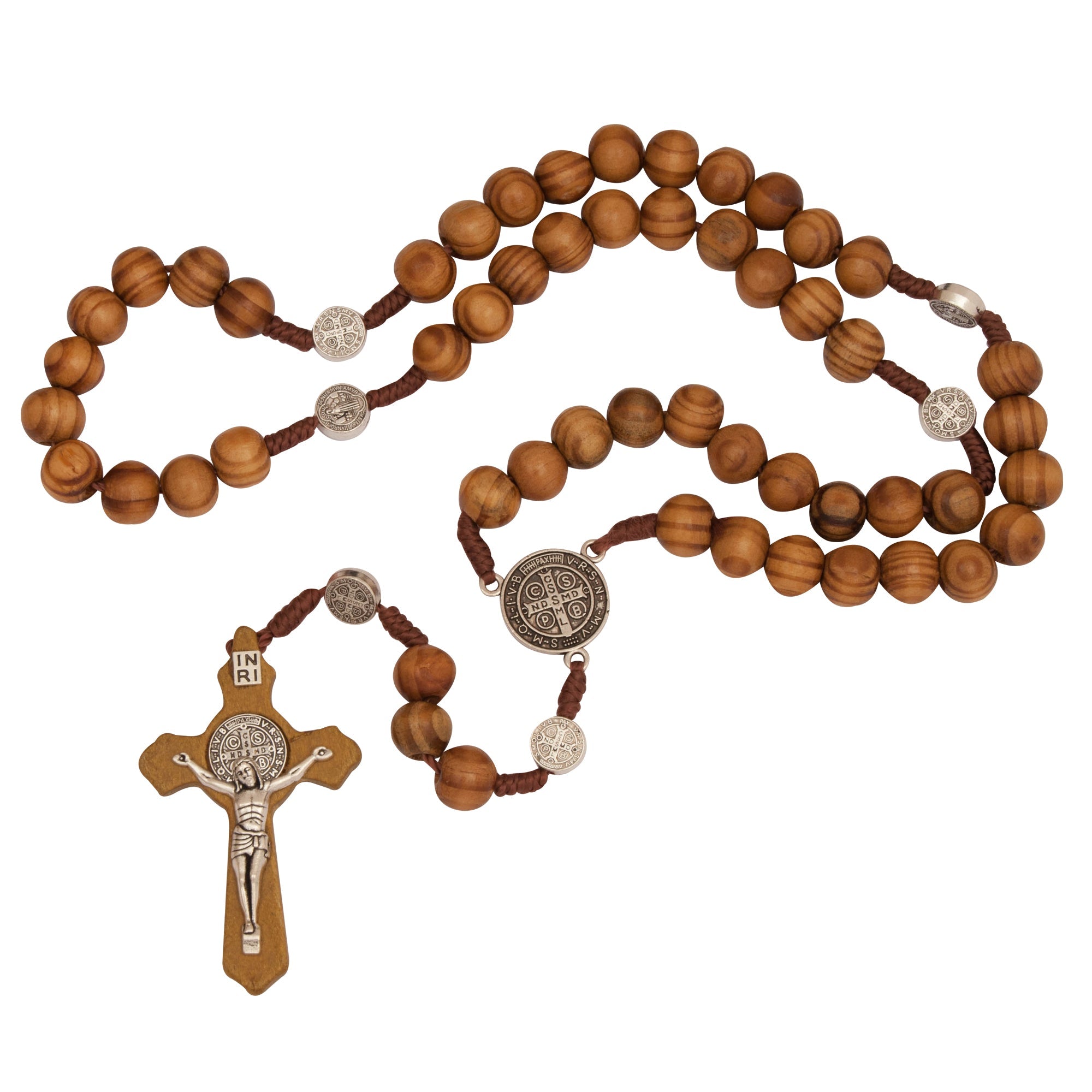 Rosary Prayer Beads Olive Wood Christian Order of St. Benedict Crucifix Necklace 17,5"