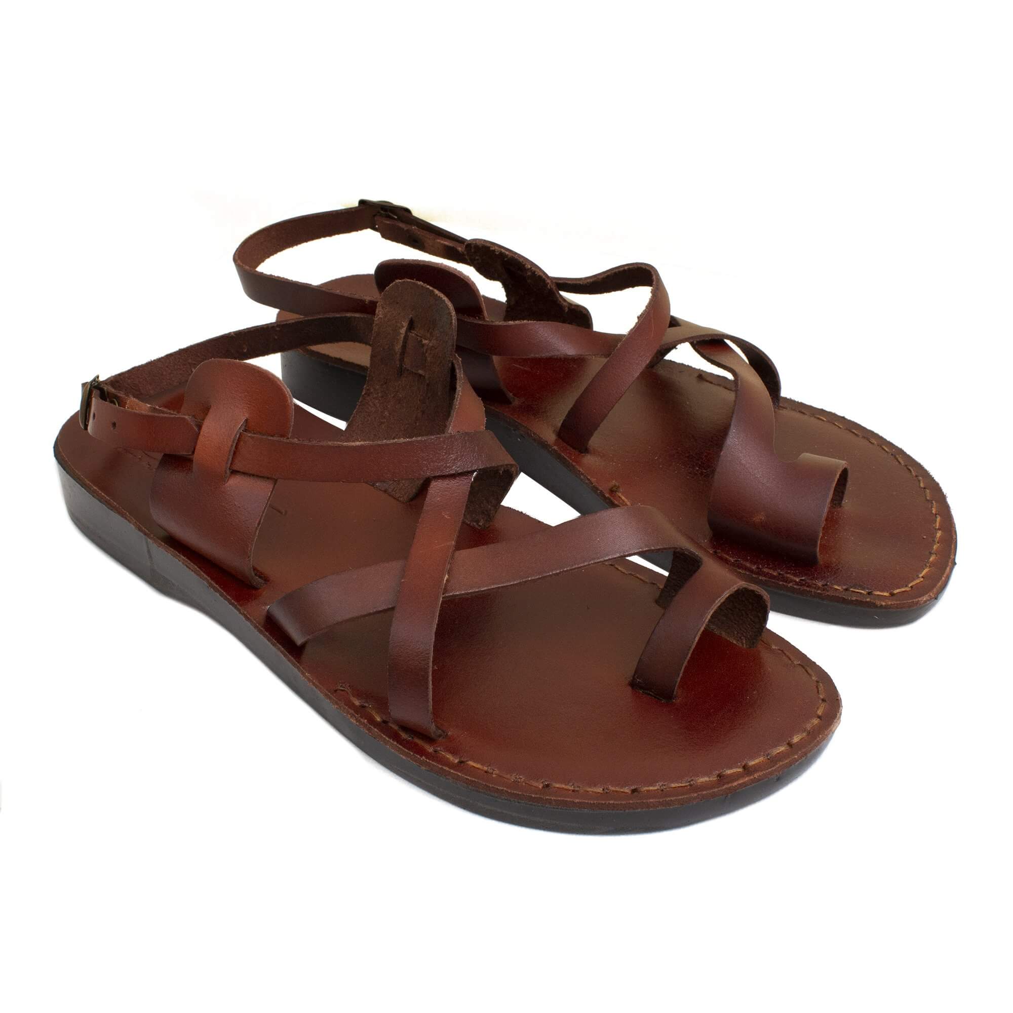 Jerusalem Men's Biblical Style Sandals Genuine Camel Leather Stripes 6-13 US