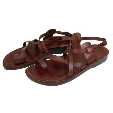 Jerusalem Men's Biblical Style Sandals Genuine Camel Leather Stripes 6-13 US