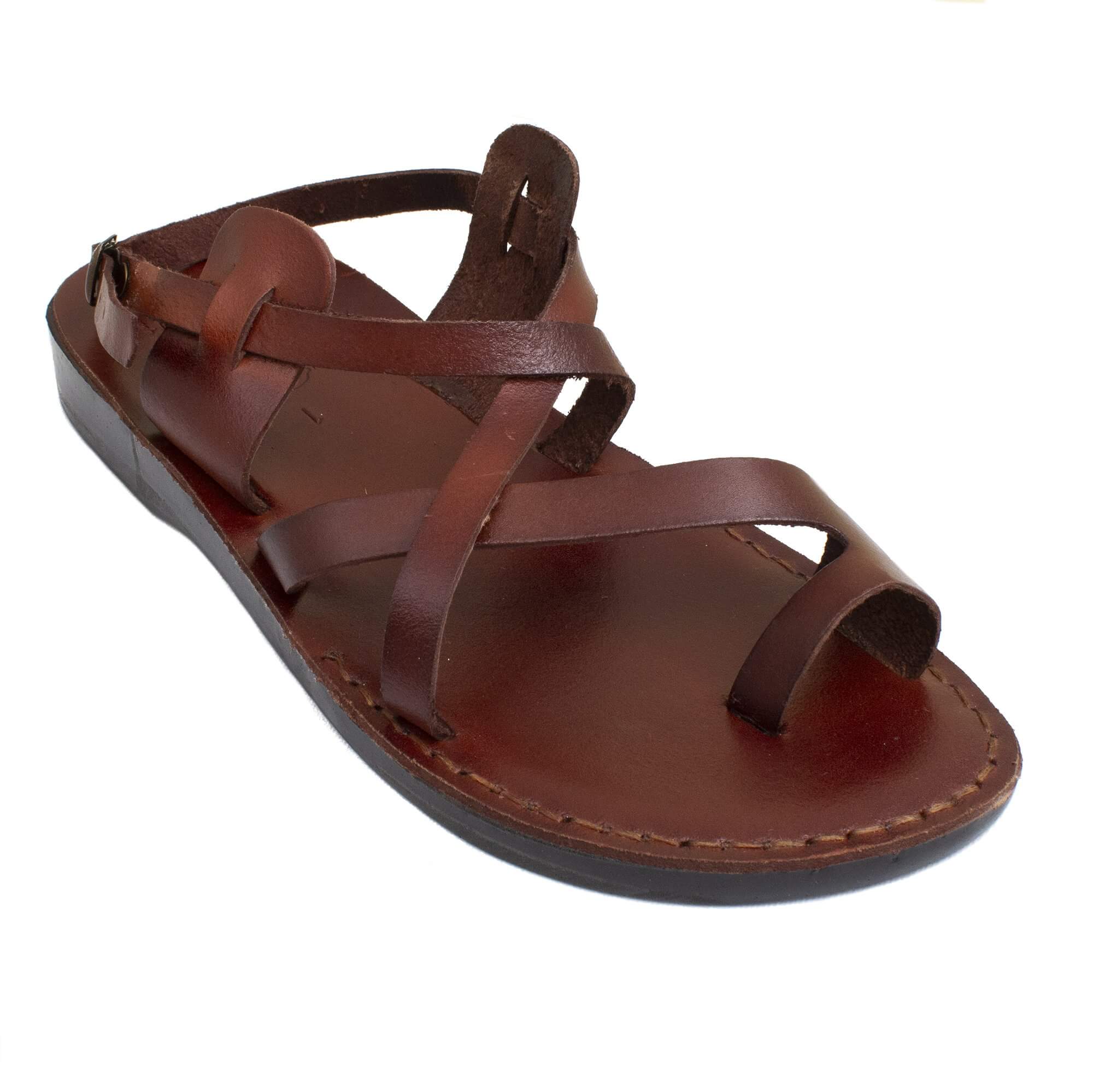 Jerusalem Men's Biblical Style Sandals Genuine Camel Leather Stripes 6-13 US