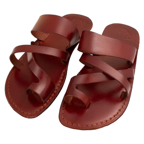 Men's Sandals Natural Genuine Leather Camel Strap Flat Handmade from Jerusalem