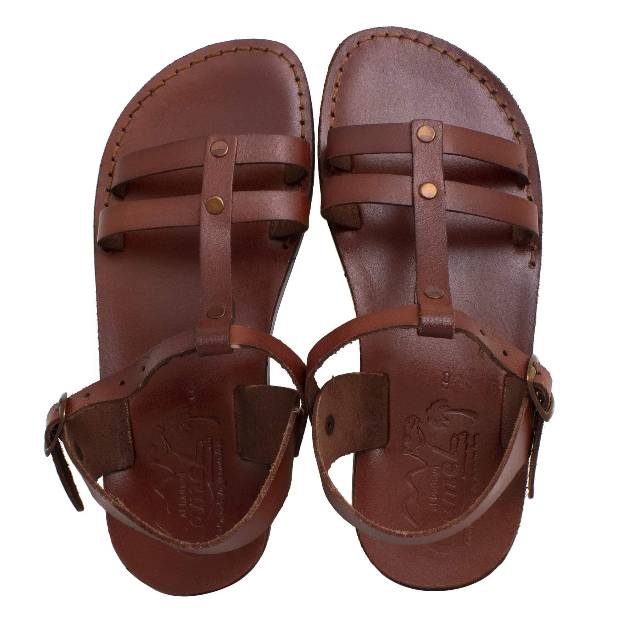 Jerusalem Unisex Biblical Style Sandals Genuine Camel Leather Stripes 5-13 US