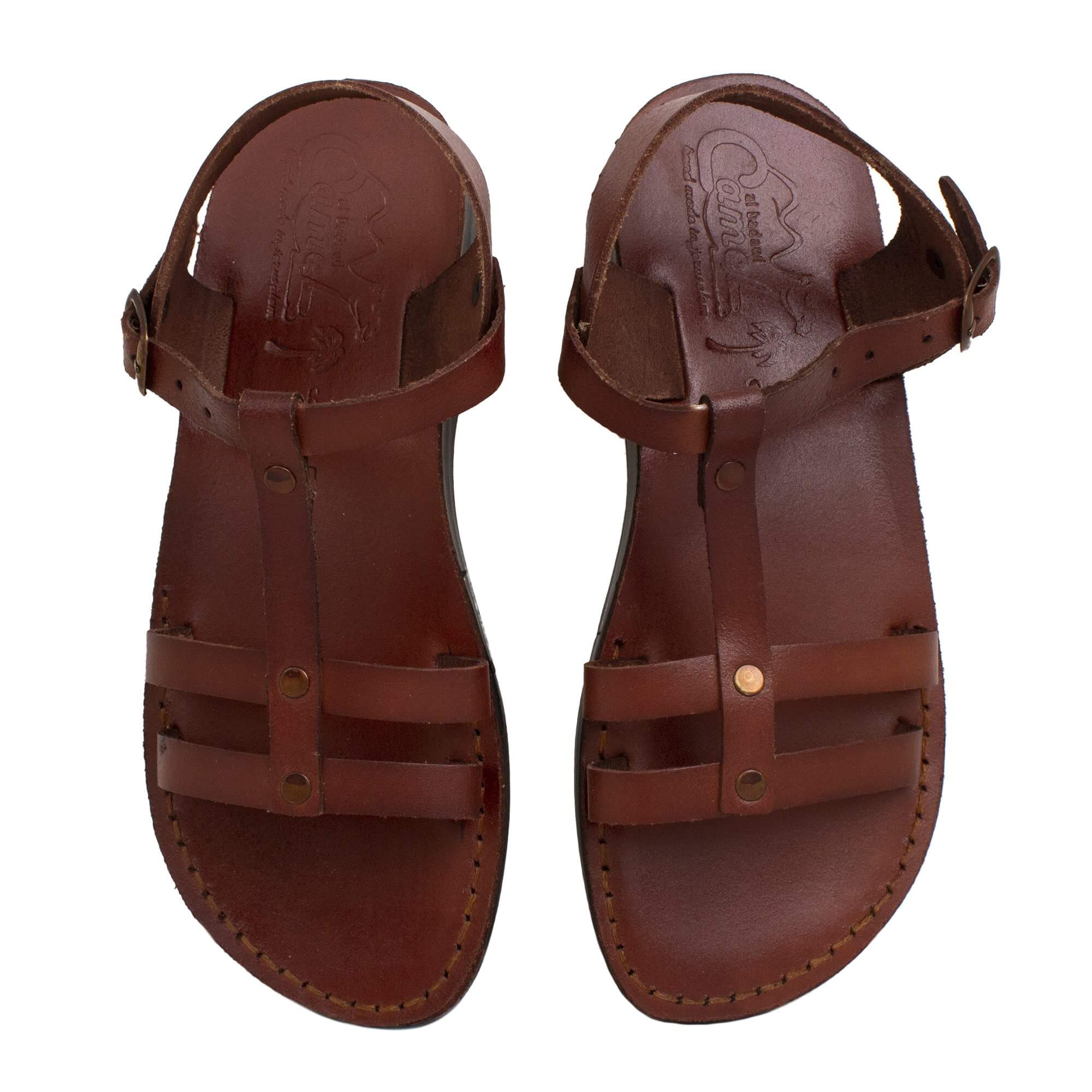 Jerusalem Unisex Biblical Style Sandals Genuine Camel Leather Stripes 5-13 US