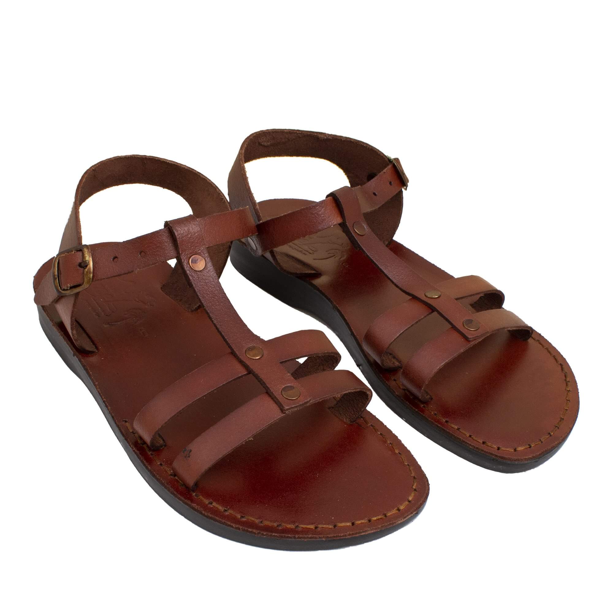 Jerusalem Unisex Biblical Style Sandals Genuine Camel Leather Stripes 5-13 US