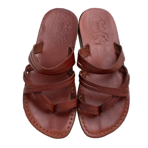 Unisex Jerusalem Biblical Style Sandals Genuine Camel Leather Crossed Stripes 5-13 US