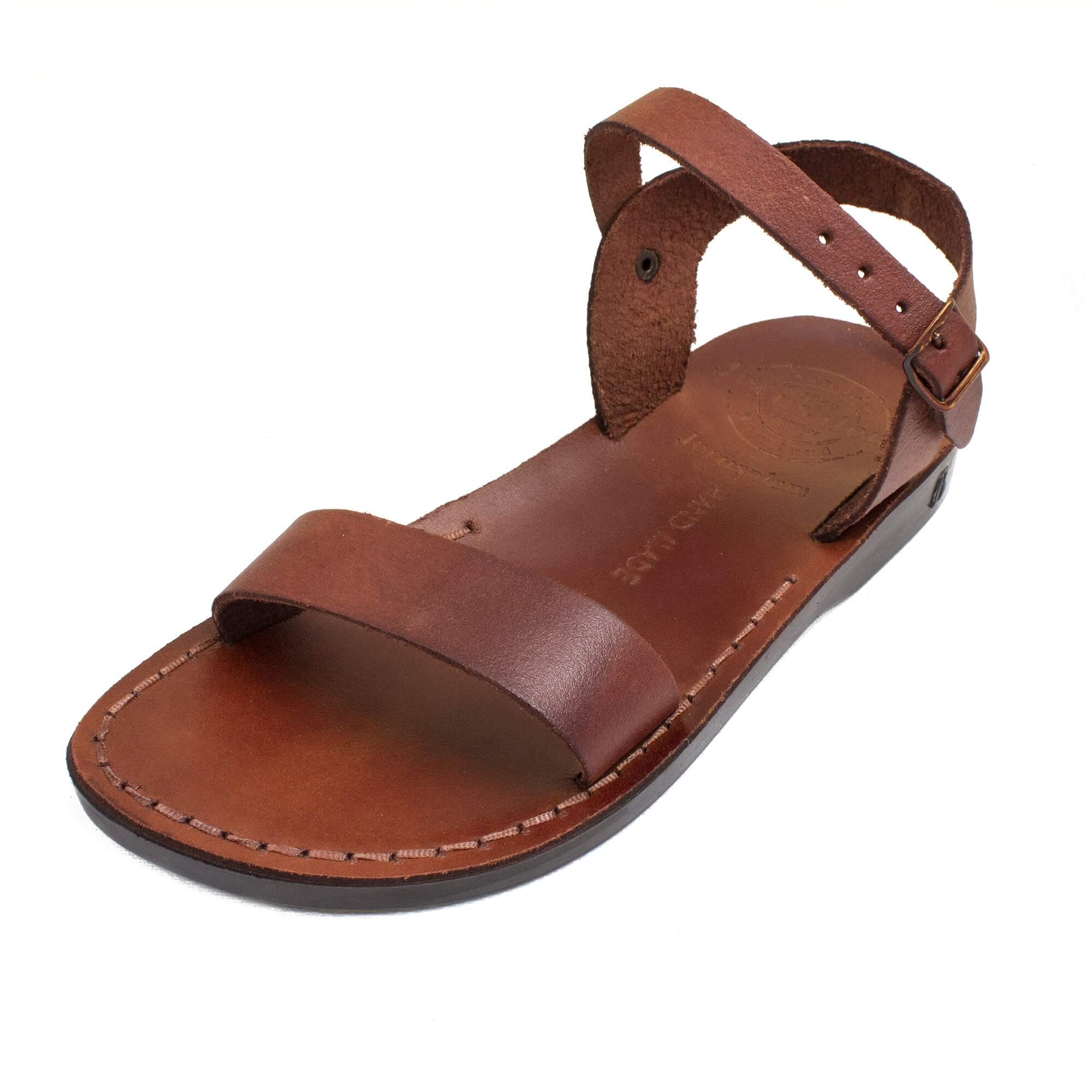 Jerusalem Men's Sandals Natural Genuine Camel Leather Strap Flat Three Stripes