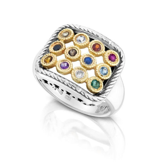 Ring w/ Priestly Breastplate Hoshen Stones Jewish Judaica Amulet Silver 925 Gold 9k Diamond