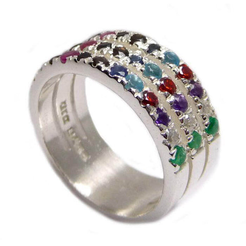 Jewish Blessing Ring w/ Priestly Breastplate Stones Hoshen Three Rows Handmade Silver 925