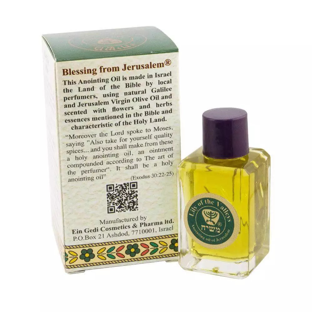 Lily of the Valleys Anointing Oil 12ml placed in spiritual setting with Bible and candles