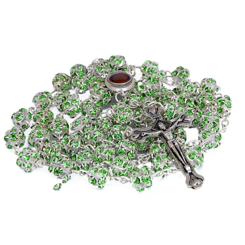 Rosary Beads Prayer Green Crystal w/Сrucifix & Holy Soil from Jerusalem 22"