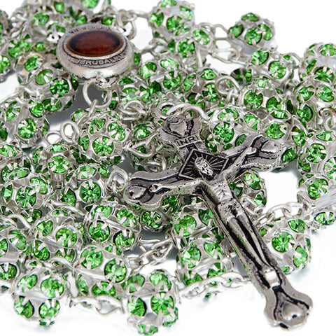 Rosary Beads Prayer Green Crystal w/Сrucifix & Holy Soil from Jerusalem 22"