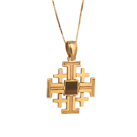 Jerusalem Pectoral Cross Pendant w/ Nano Sim plate 14K Gold Jewelry from Holy Land