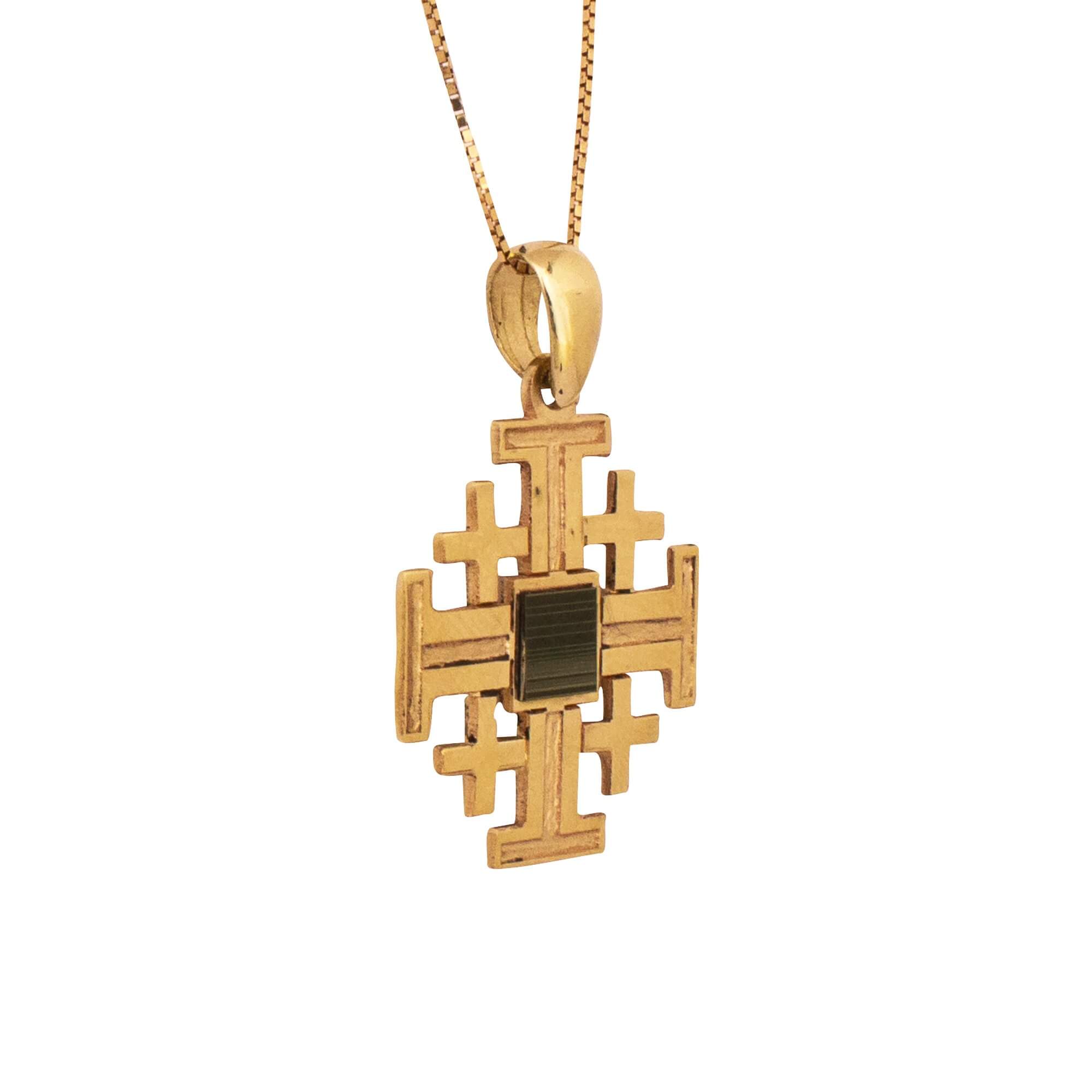 Jerusalem Pectoral Cross Pendant w/ Nano Sim plate 14K Gold Jewelry from Holy Land