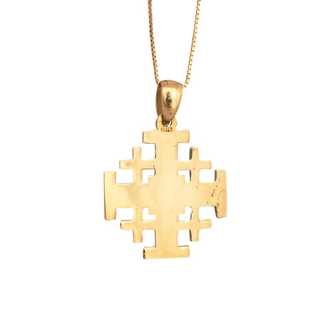 Jerusalem Pectoral Cross Pendant w/ Nano Sim plate 14K Gold Jewelry from Holy Land