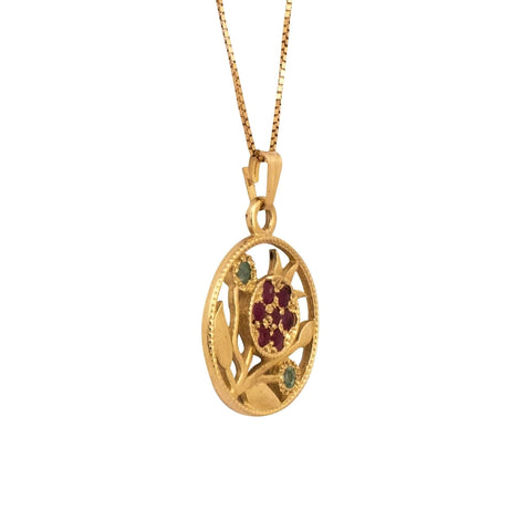 Israel Pendant Amulet Pomegranate with Natural Red Garnet Stones 14K Gold Jewelry from Holy Land