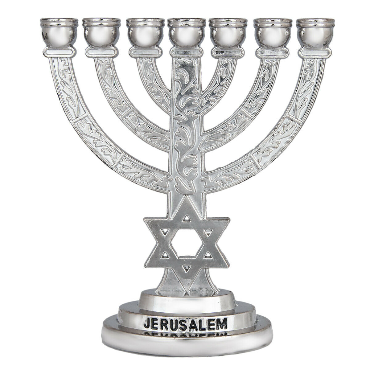 Menorah Silver Plated 7-Branched w/Star of David & Jewish Ornament Gift