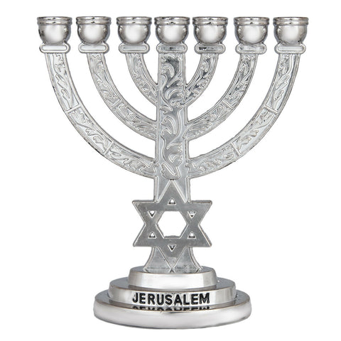 Menorah Silver Plated 7-Branched w/Star of David & Jewish Ornament Gift