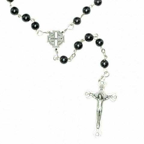 Hematite Rosary Beads Prayer Knot with Crucifix and Holy Soil from Jerusalem 18,5"