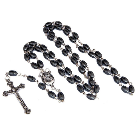 Hematite Rosary Beads Prayer Knot w/Crucifix and Holy Soil from Jerusalem 18,5"