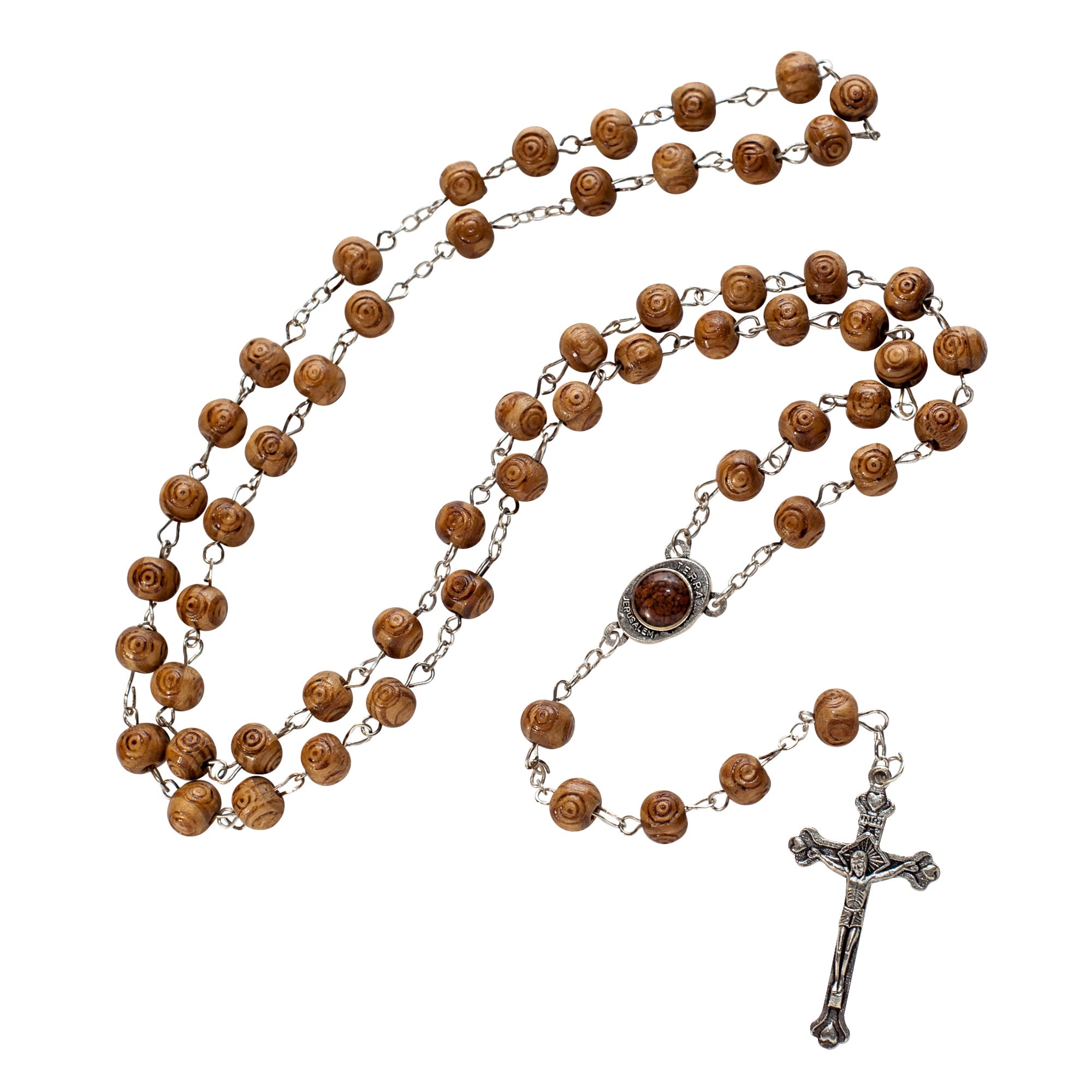 Olive wood Handmade Rosary beads Prayer Knot with Holy Soil from Jerusalem 21"