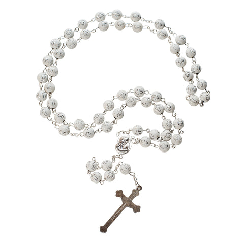 White Rosary Beads with Cross Decor and Holy Soil from Jerusalem 21,5"