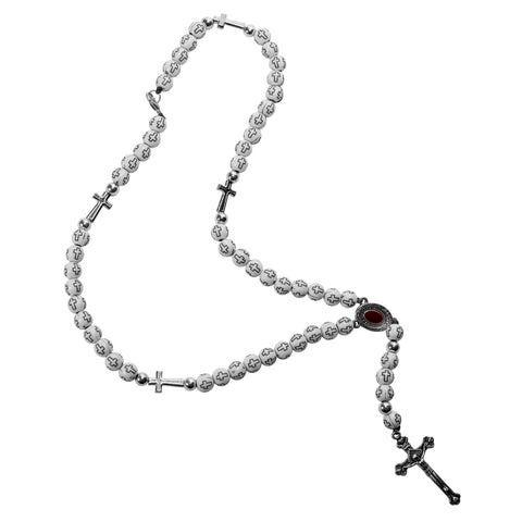 Catholic White Rosary Pendant Beads with Cross Decor and Holy Soil Jerusalem 14"