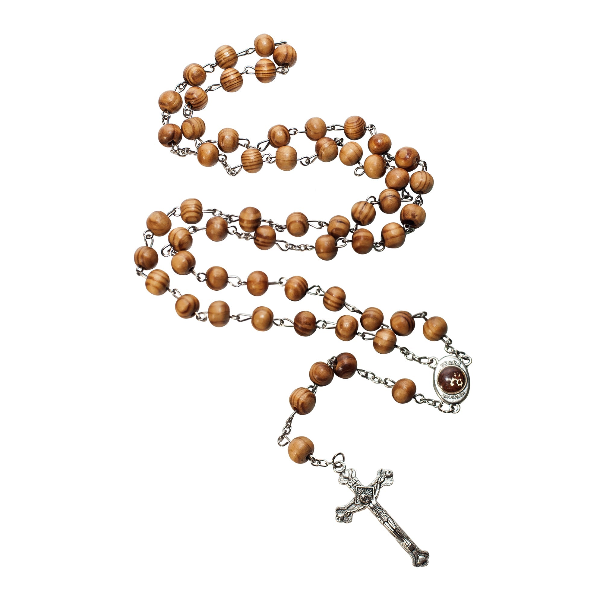 Rosary Beads from Olive Wood with Christian Cross & Virgin Mary Medallion 21"