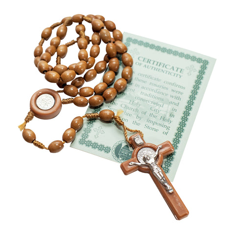 Wooden Rosary Beads Decorated w/Cross Decor with Order of Saint Benedict 20,5"