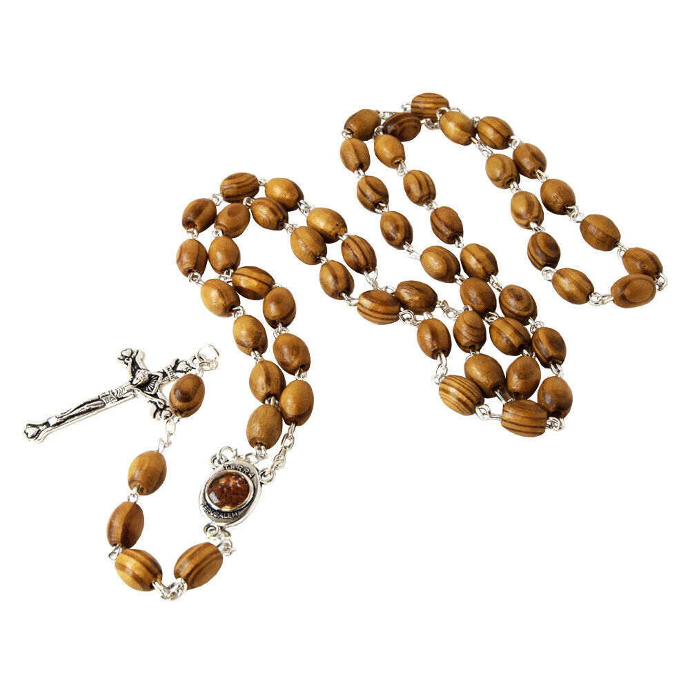 Olive wood Handmade Rosary beads Prayer Knot with Holy Soil from Jerusalem 23"