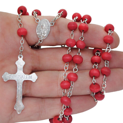 Wooden Rosary w/ Crucifix Virgin Mary & Rose Aroma Israel 18,5"