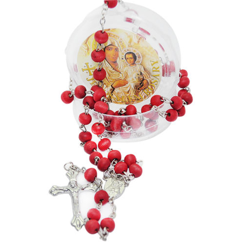 Wooden Rosary w/ Crucifix Virgin Mary & Rose Aroma Israel 18,5"