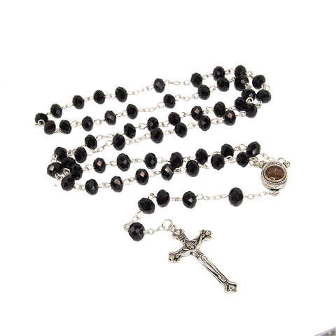 Rosary Beads with INRI Black Crystal Beaded from Jerusalem the Holy Land 20,4"