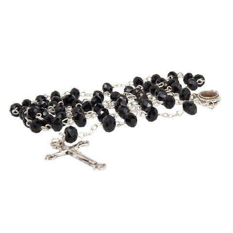 Rosary Beads with INRI Black Crystal Beaded from Jerusalem the Holy Land 20,4"