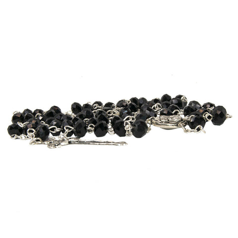 Rosary Beads with INRI Black Crystal Beaded from Jerusalem the Holy Land 20,4"