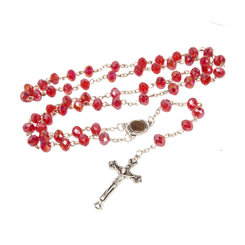 Rosary Beads with INRI Red Crystal Beaded from Jerusalem the Holy Land 20"