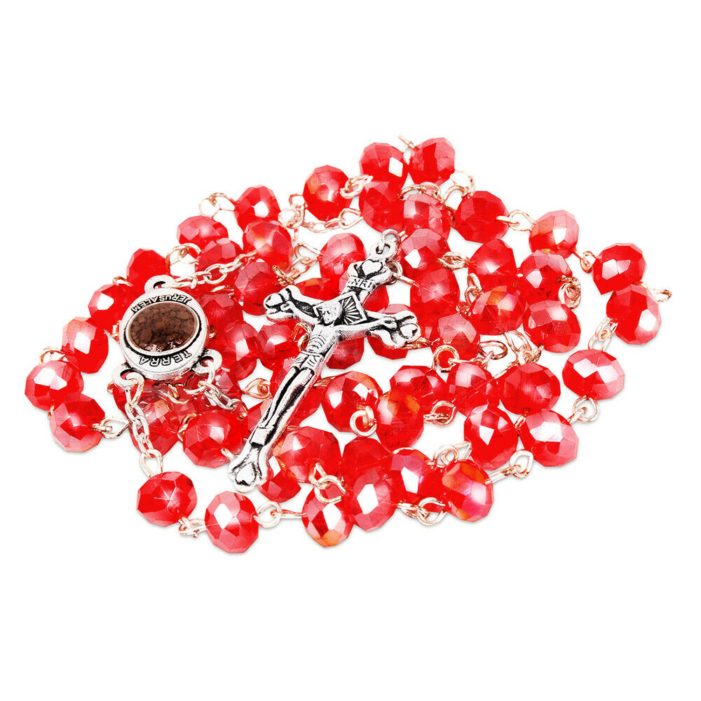 Rosary Beads with INRI Red Crystal Beaded from Jerusalem the Holy Land 20"