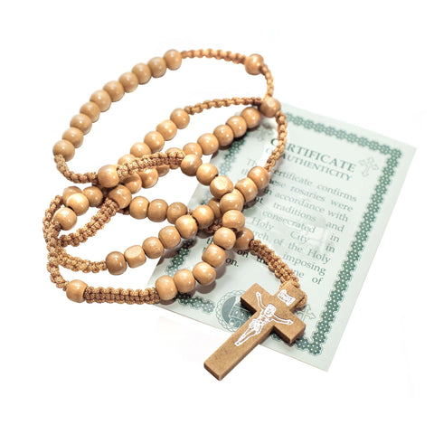 Catholic natural Wooden Prayer Beads Light beige Rosary with Crucifix from Jerusalem 20"