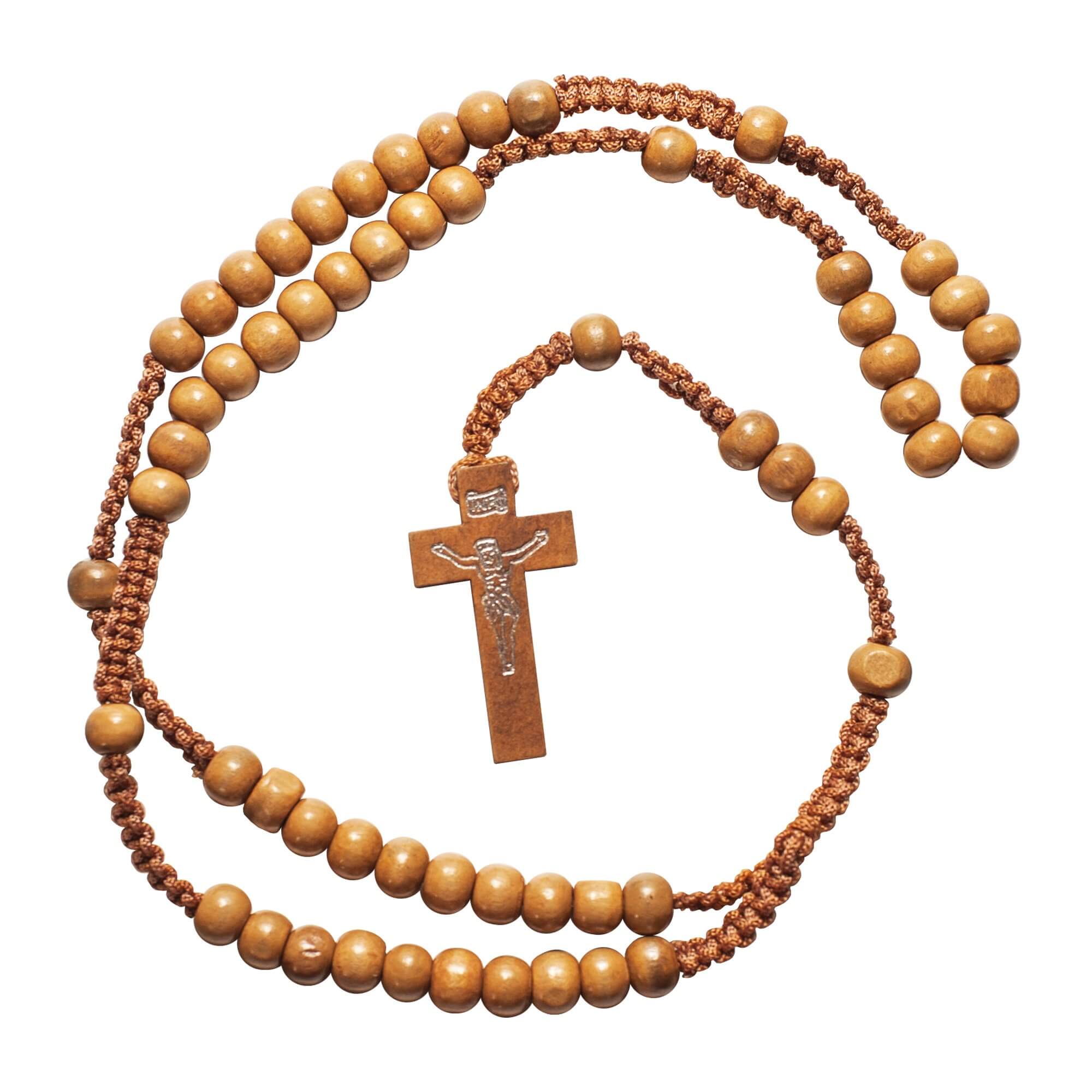 Catholic natural Wooden Prayer Beads Beige Rosary with Crucifix from Jerusalem 20"