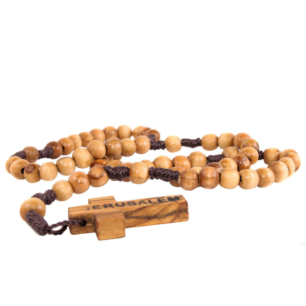 Olive Wood Beads Rosary From Bethlehem Holy Land Hand Made 13"