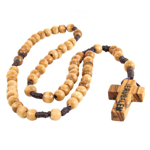 Olive Wood Beads Rosary From Bethlehem Holy Land Hand Made 13"