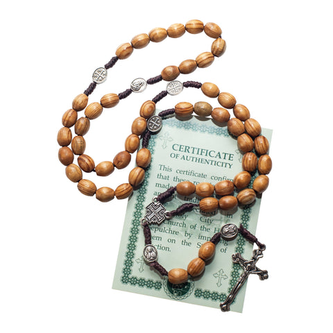 Original Wooden Rosary Beads w/ Jerusalem Cross and Christianity Crucifix from Holy Land 19"