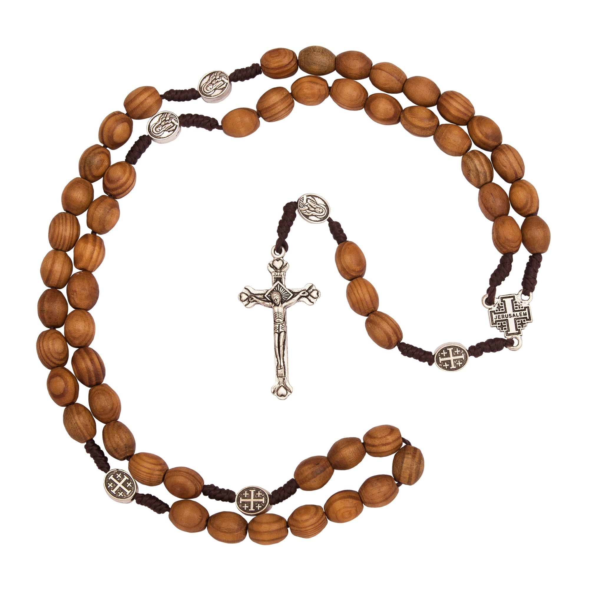 Original Wooden Rosary Beads w/ Jerusalem Cross and Christianity Crucifix from Holy Land 19"